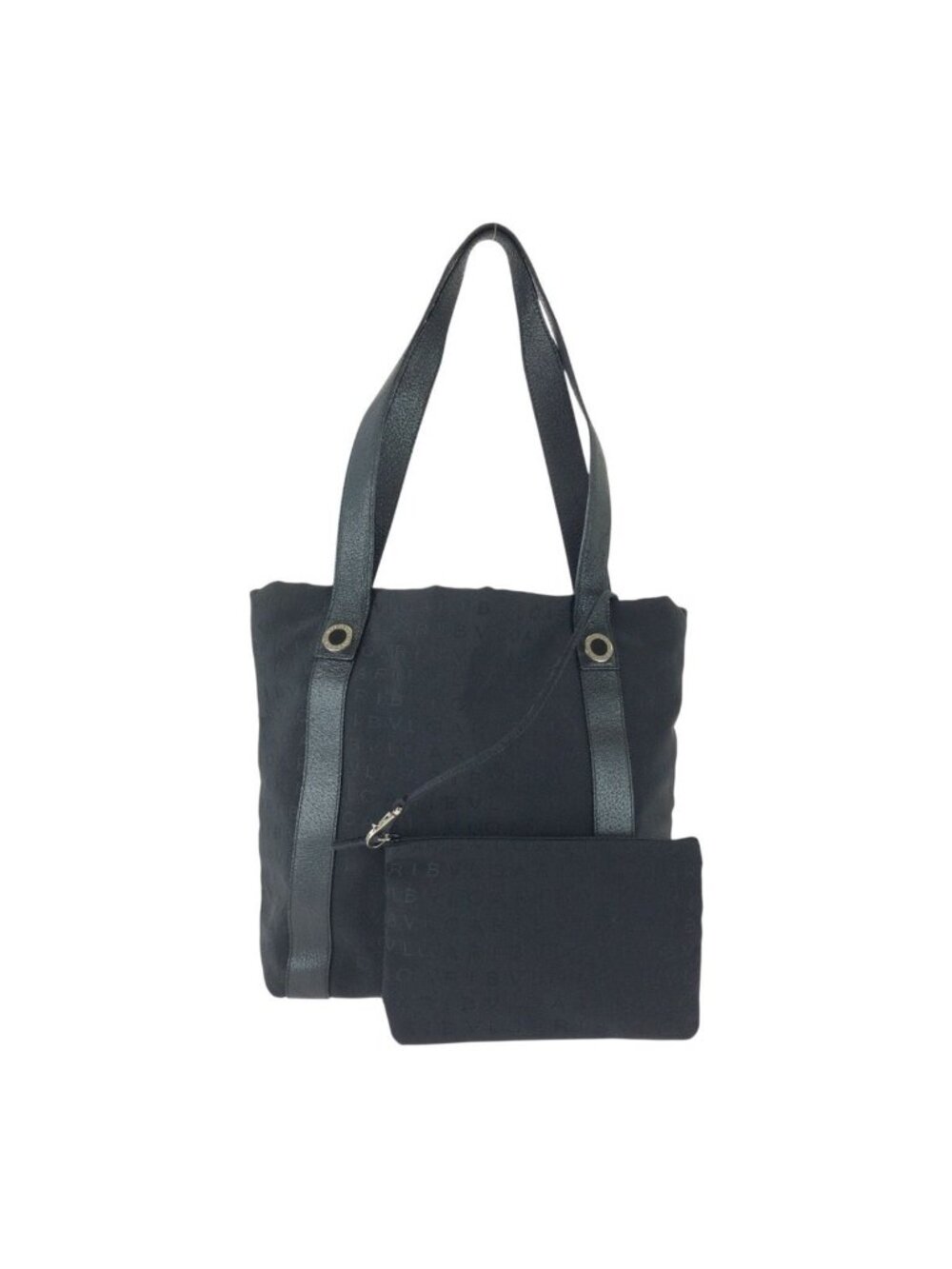Bvlgari Logomania Black Silver Canvas Leather Tote Shoulder Bag
